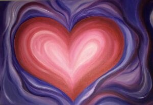 Abstract heart shape with vibrant pinks and purples.