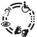 Universal accessibility symbols for disabilities and communication.